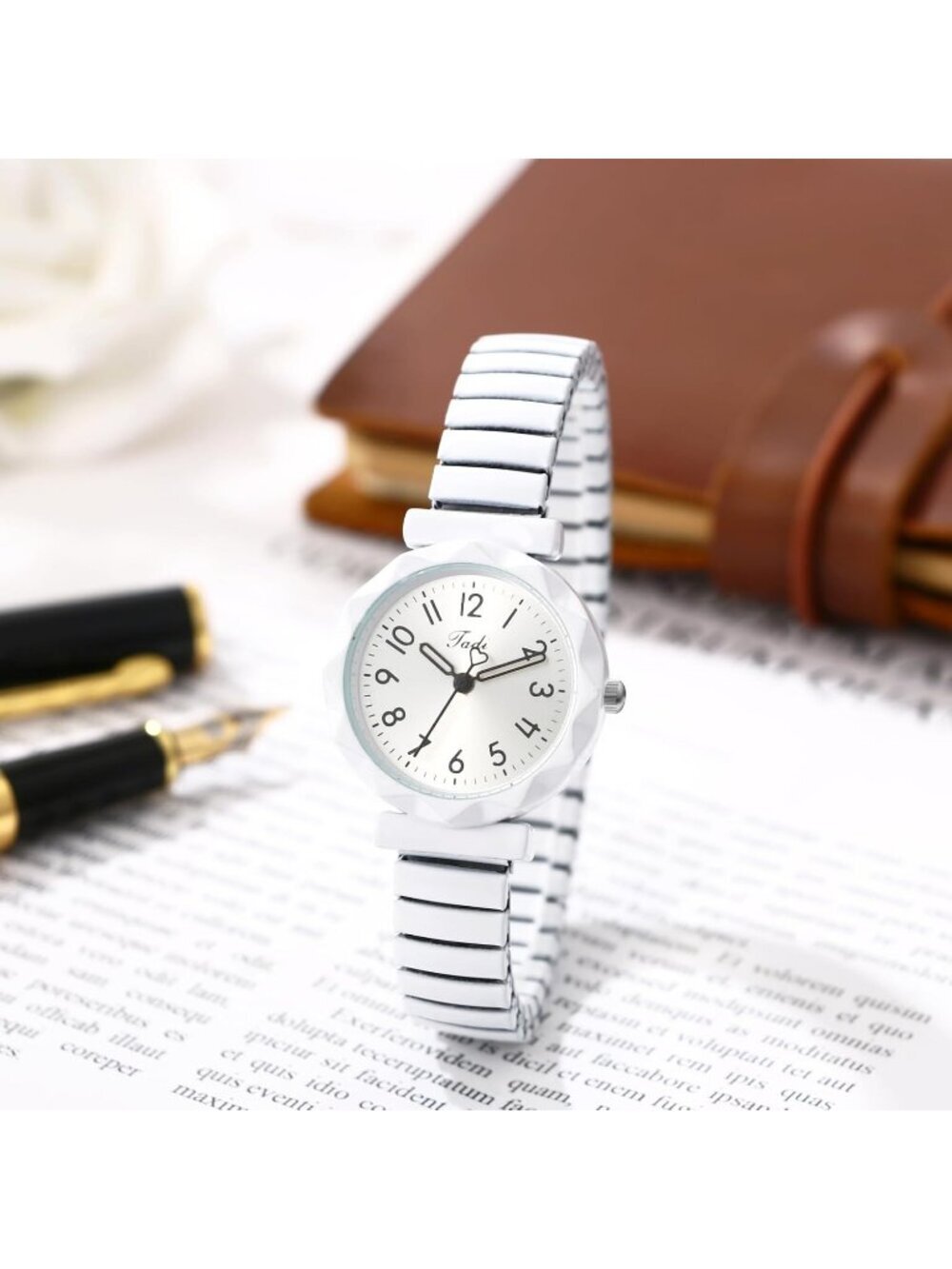 Unisex White Analog Quartz Stretch Band Elastic Stainless Steel Expansion Watch - Picture 2 of 6